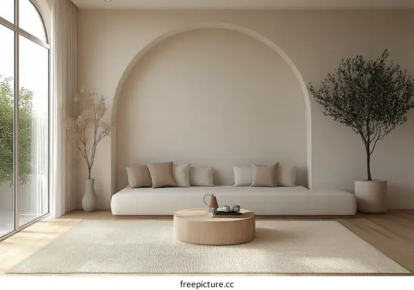 Modern Minimalist Beige Living Room Interior Design