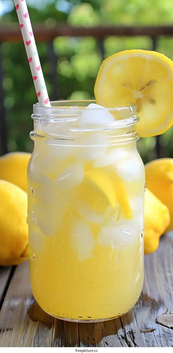 Refreshing Summer Lemonade with Ice and Lemon Slice
