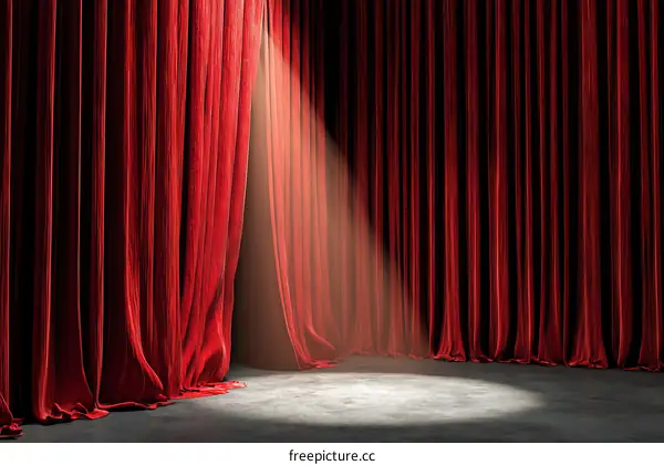 Red Velvet Theatre Curtains Open to Spotlight