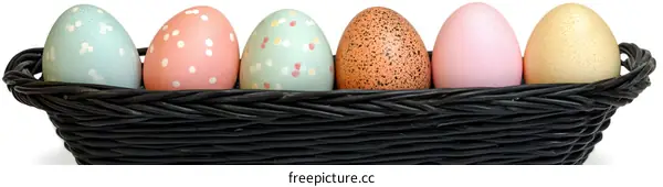 Colorful Easter Eggs in a Wicker Basket