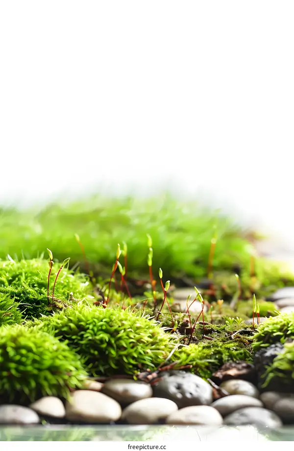 Green Moss and Stones Close Up in Nature