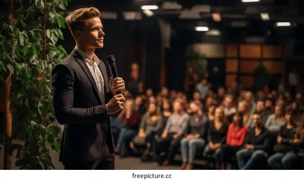 Young Man Speaking at a Conference