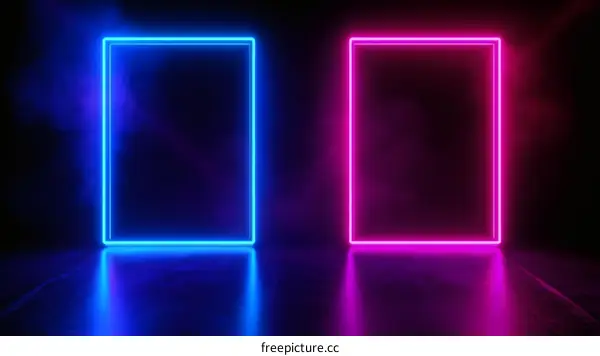 Neon Light Rectangle Frames in Dark Background