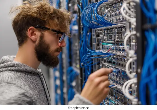 Technician Working on Server Rack