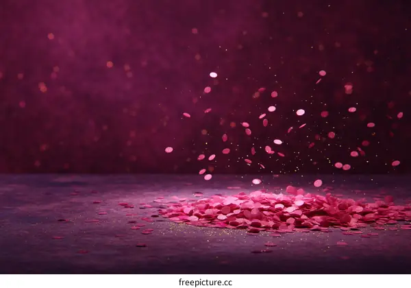 Pink Confetti Falling on Dark Purple Background