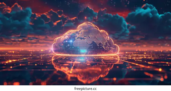 Glowing Orange and Blue Globe Circuit Board Background