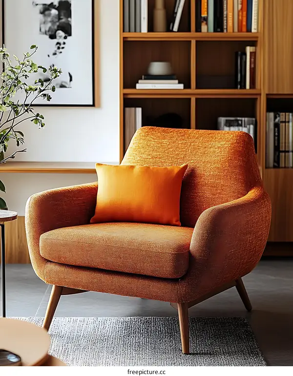 Modern Orange Armchair in a Cozy Living Room