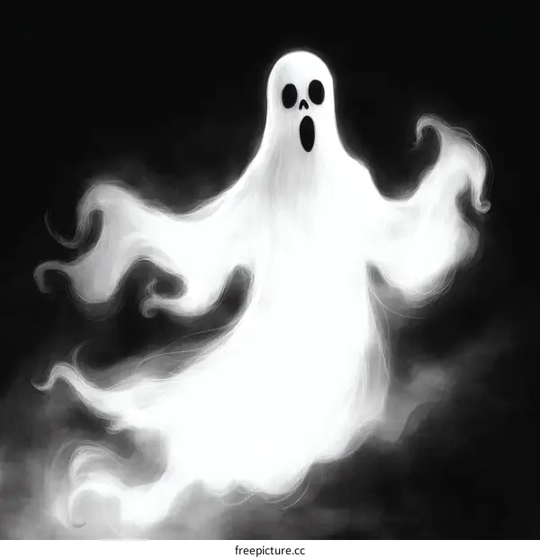 Spooky White Ghost in Darkness Illustration