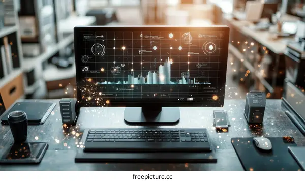 Modern Office Workspace with Interactive Display