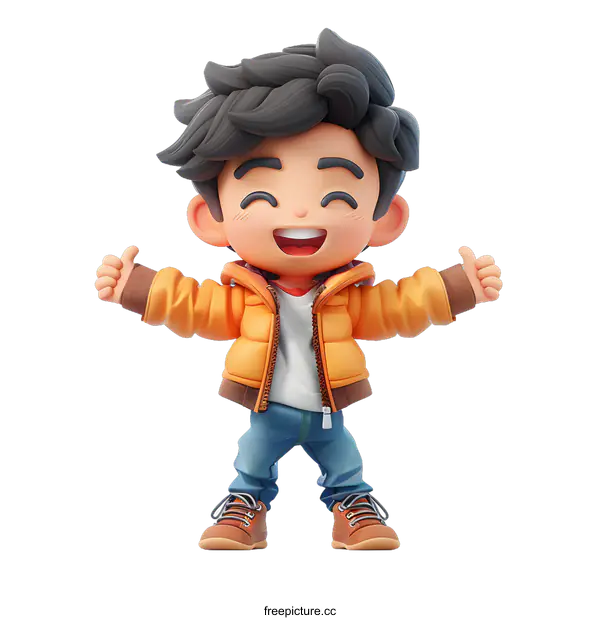 [Transparent Background PNG]3D rendering of a happy young boy