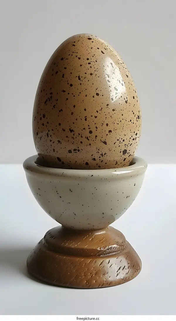 A ceramic egg in a ceramic egg cup