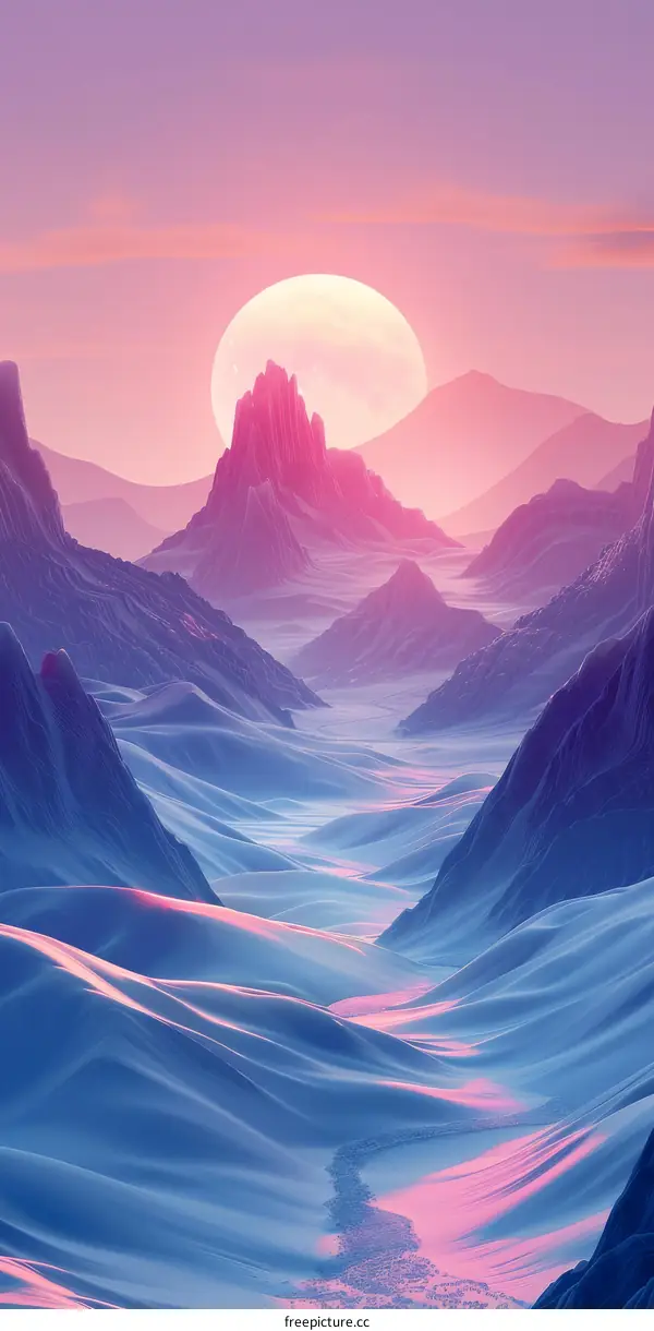 Alien Landscape with Glowing Pink Moon