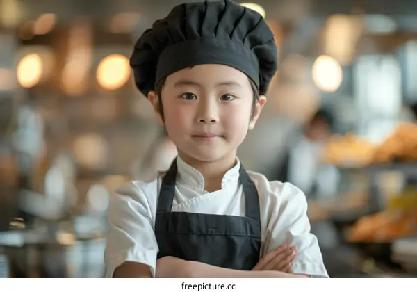 portrait of a young asian boy in a chef's uniform