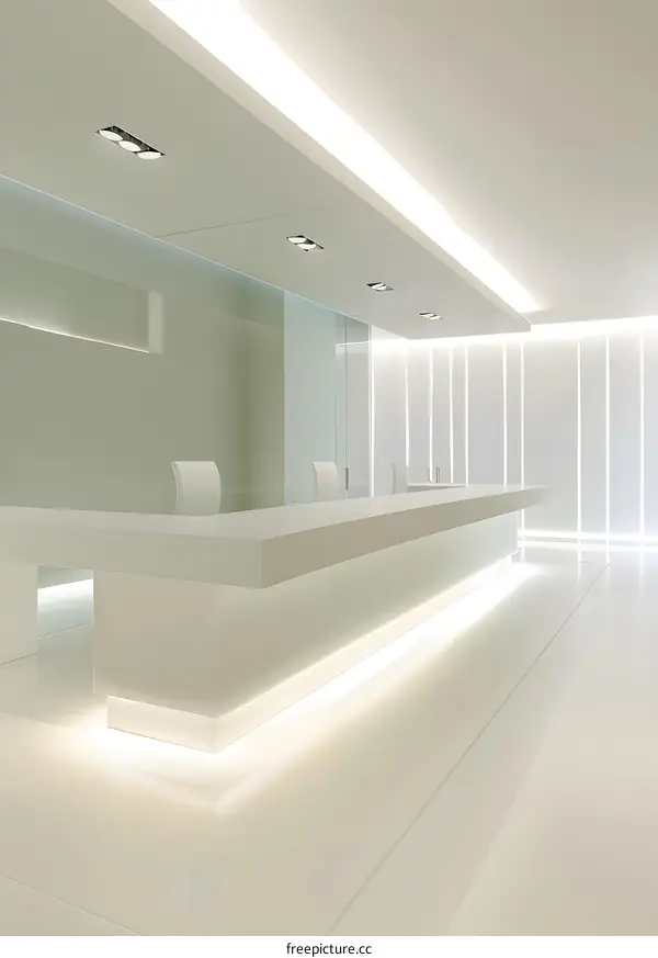 White Modern Reception Desk and Minimalist Interior Design