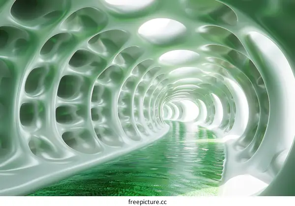 Futuristic Organic Tunnel with Green Light