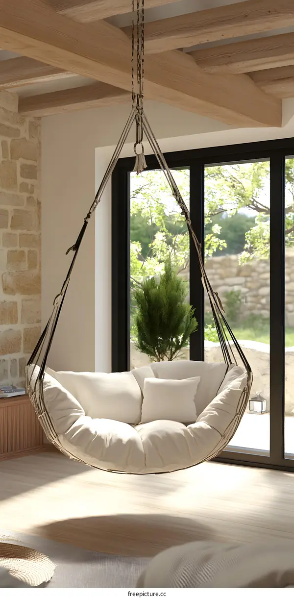 White Hanging Chair in a Modern Home