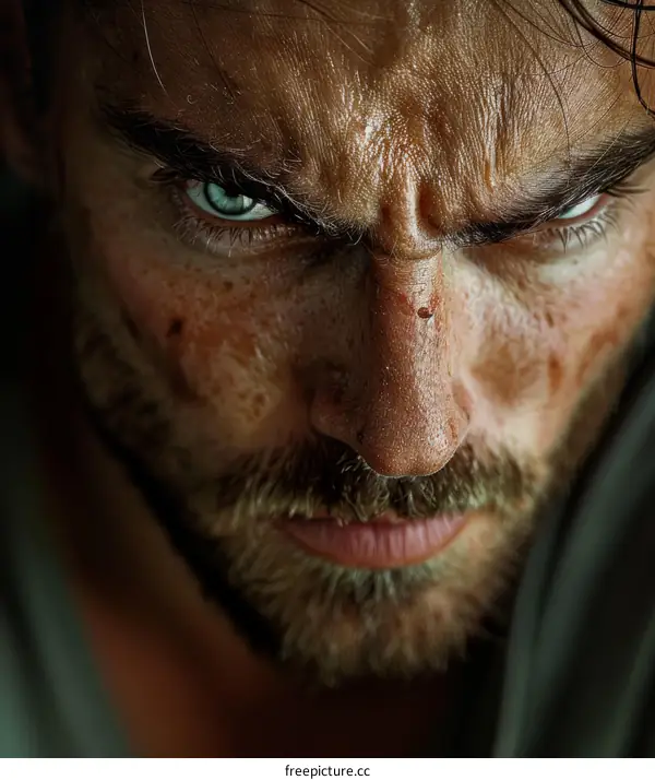 Closeup Portrait of a Caucasian Man with Intense Eyes
