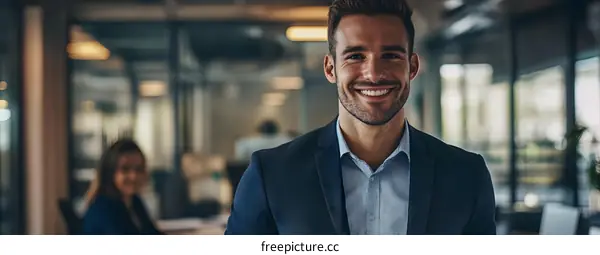 Smiling Businessman in Office Setting