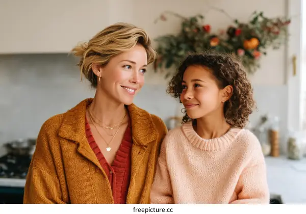 Mother and Daughter Connection in Cozy Kitchen