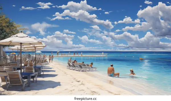 tourists relaxing on a beach near the ocean