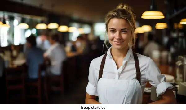 Portrait of a smiling young waitress in a restaurant