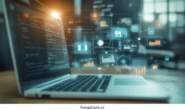 Modern Laptop Display with Futuristic Data Visualization