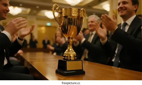 Golden Trophy Awarded to Winner in Formal Business Event