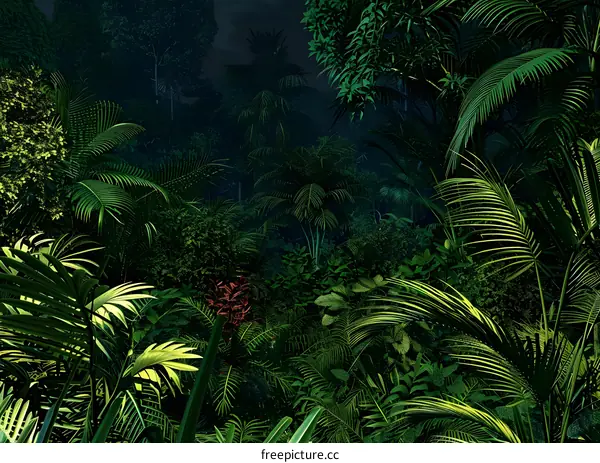 Dark Green Tropical Rainforest Jungle Foliage Nature Background