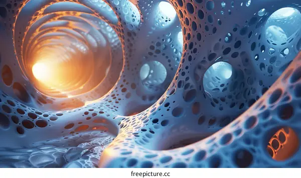 Eerie Blue and White Tunnel with a Light at the End