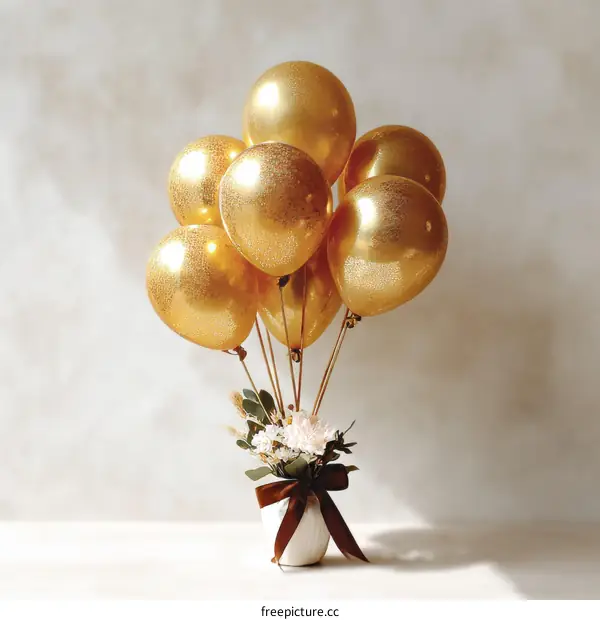Gold Balloons Bouquet Arrangement in Vase