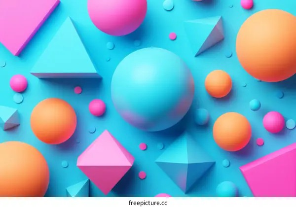 Vibrant 3D Geometric Shapes with Colorful Balls and Pyramids