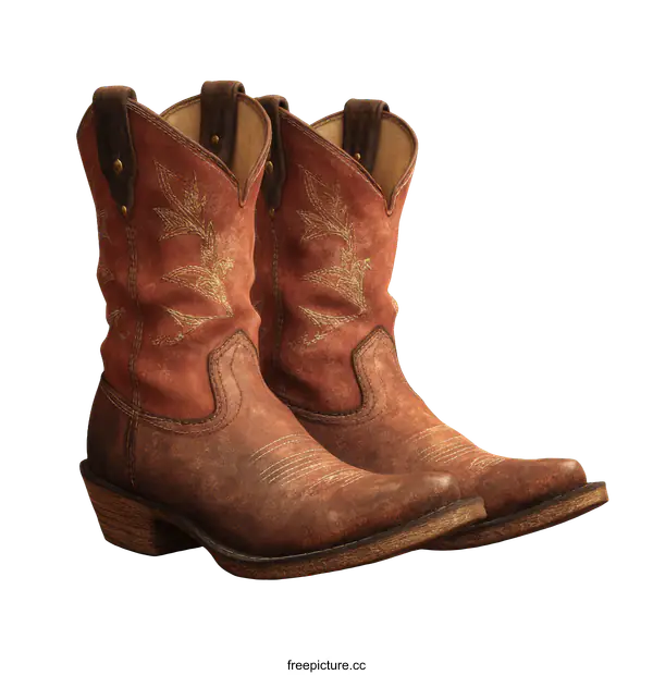 [Transparent Background PNG]Pair of Distressed Brown Cowboy Boots