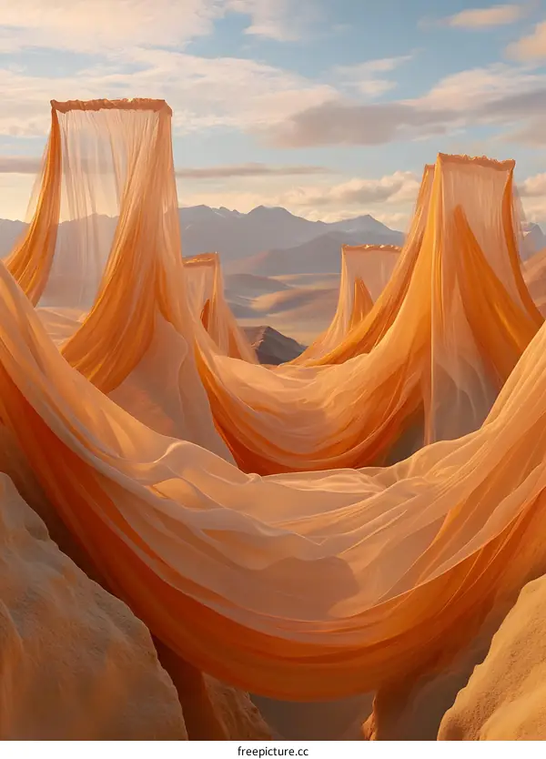 Abstract Orange Fabric Draped Over Mountains
