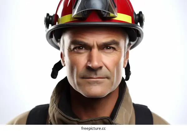Portrait of a determined firefighter wearing a protective helmet