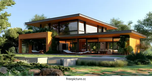 Modern Brick House with Pool and Yard