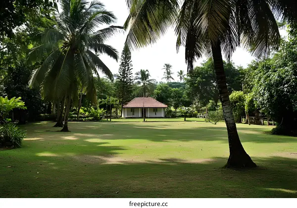 White House Surrounded By Palm Trees And Green Grass