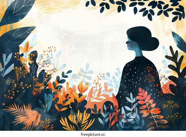 Woman Silhouette in a Garden of Colorful Flowers