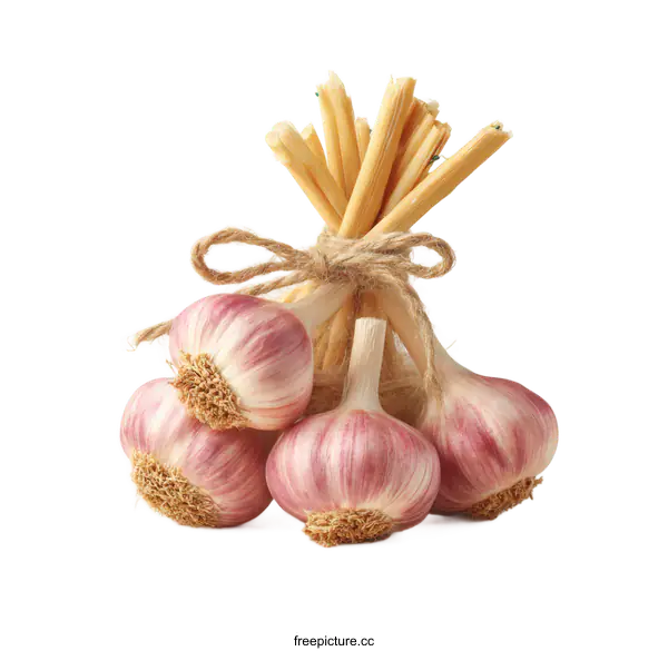 [Transparent Background PNG]Bunch of Fresh Purple Garlic Bulbs