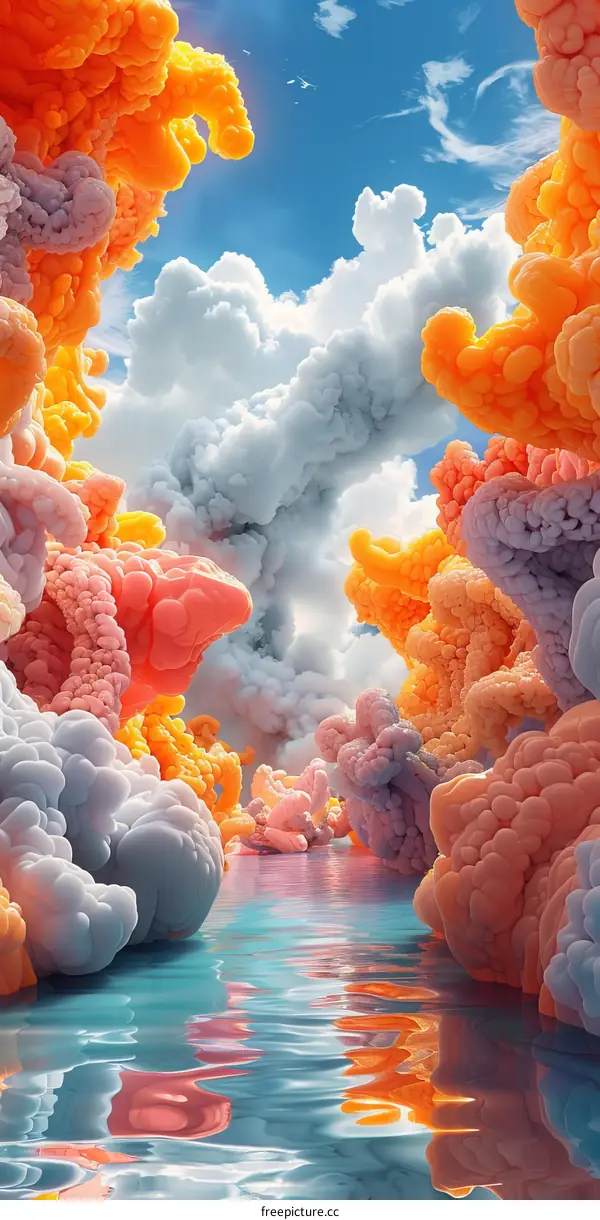 Mesmerizing Abstract Cloudscape Flowing with Pastel Hues and River