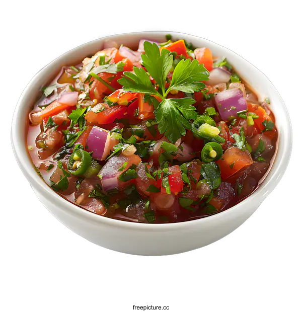 [Transparent Background PNG]Fresh and tasty homemade tomato salsa in white bowl