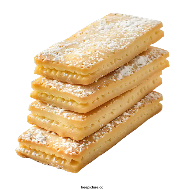 [Transparent Background PNG]Four pieces of puff pastry sprinkled with icing sugar