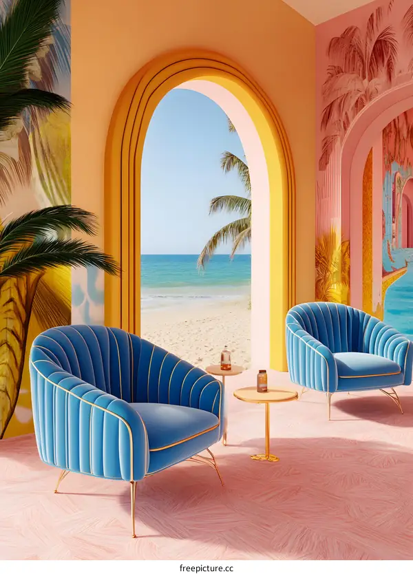 Tropical Beach View From Archway Interior Design