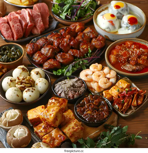 A table full of delicious Korean food