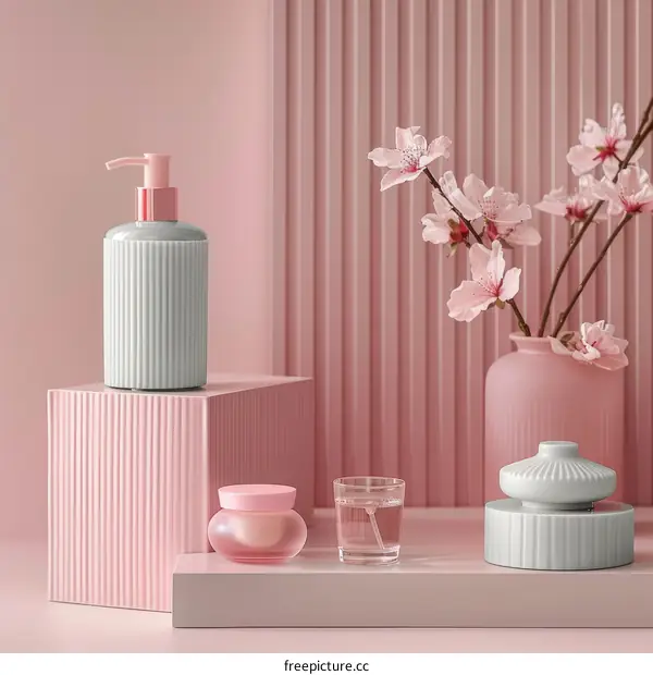 Elegant Pink Cosmetic Products on Display