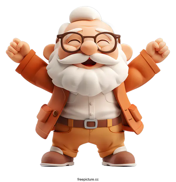 [Transparent Background PNG]Cheerful Senior Citizen Cartoon Character