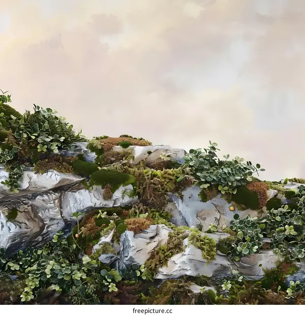 Green Moss Covered Rocks with Sky Background