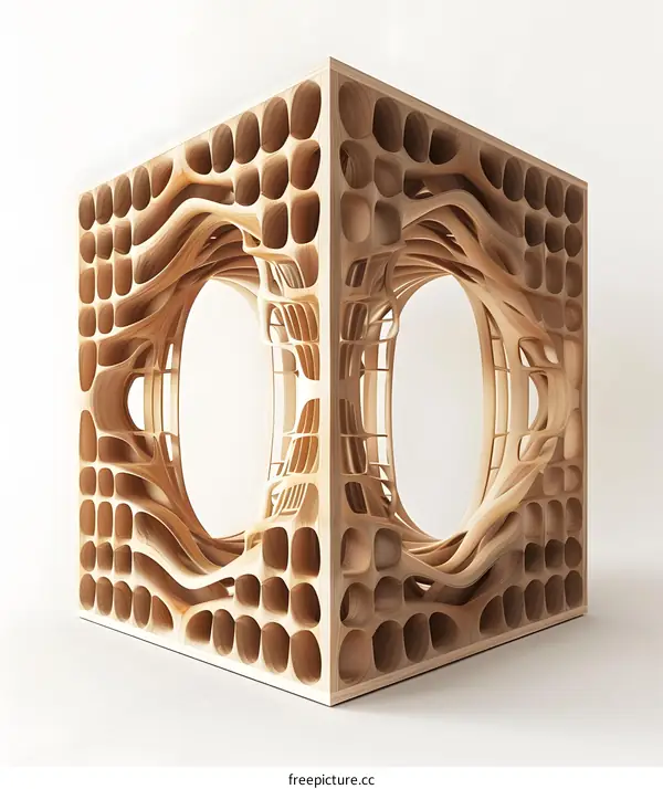 Intricate Wooden Structure with Curved Lines and Holes