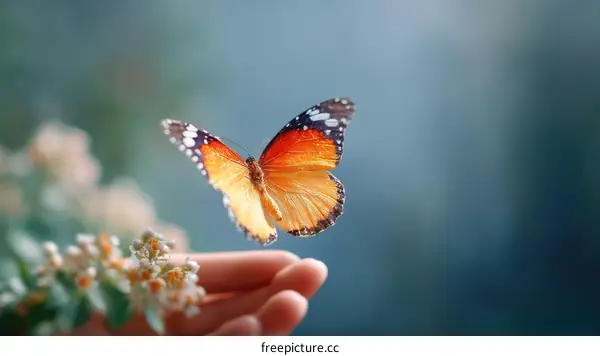 Butterfly on hand in nature