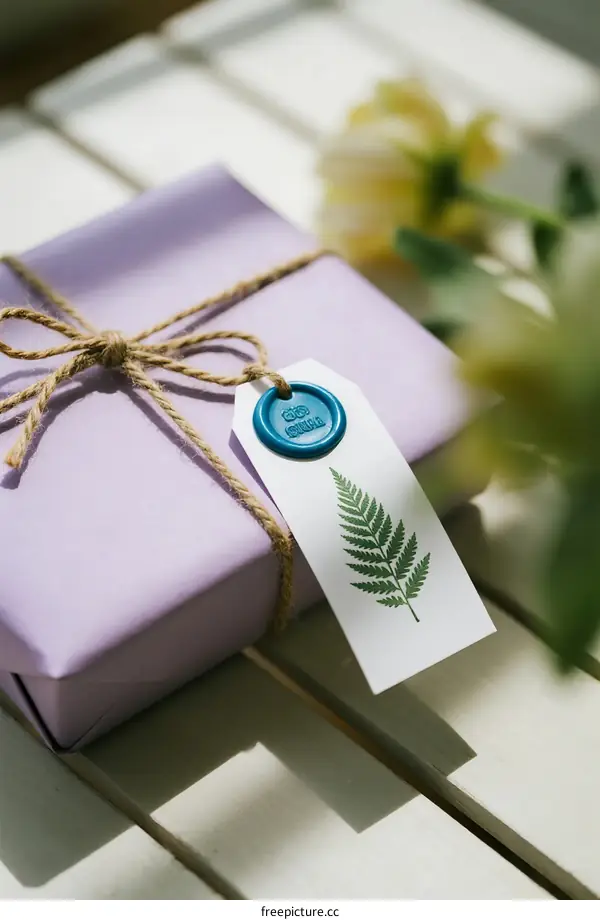 Purple Gift Box Tied with Rope and Decorated with Leaf Stamp