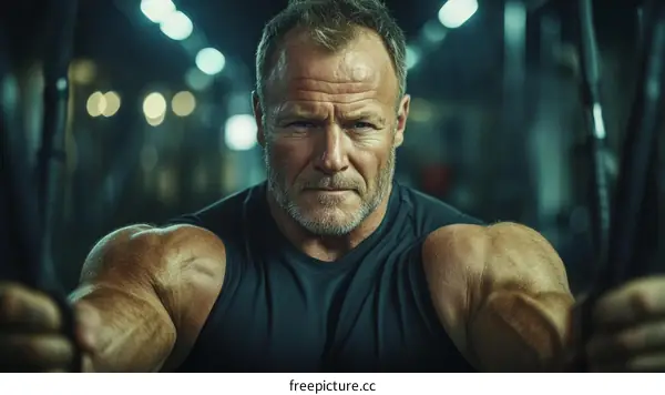 Muscular Caucasian Man Working Out in Gym